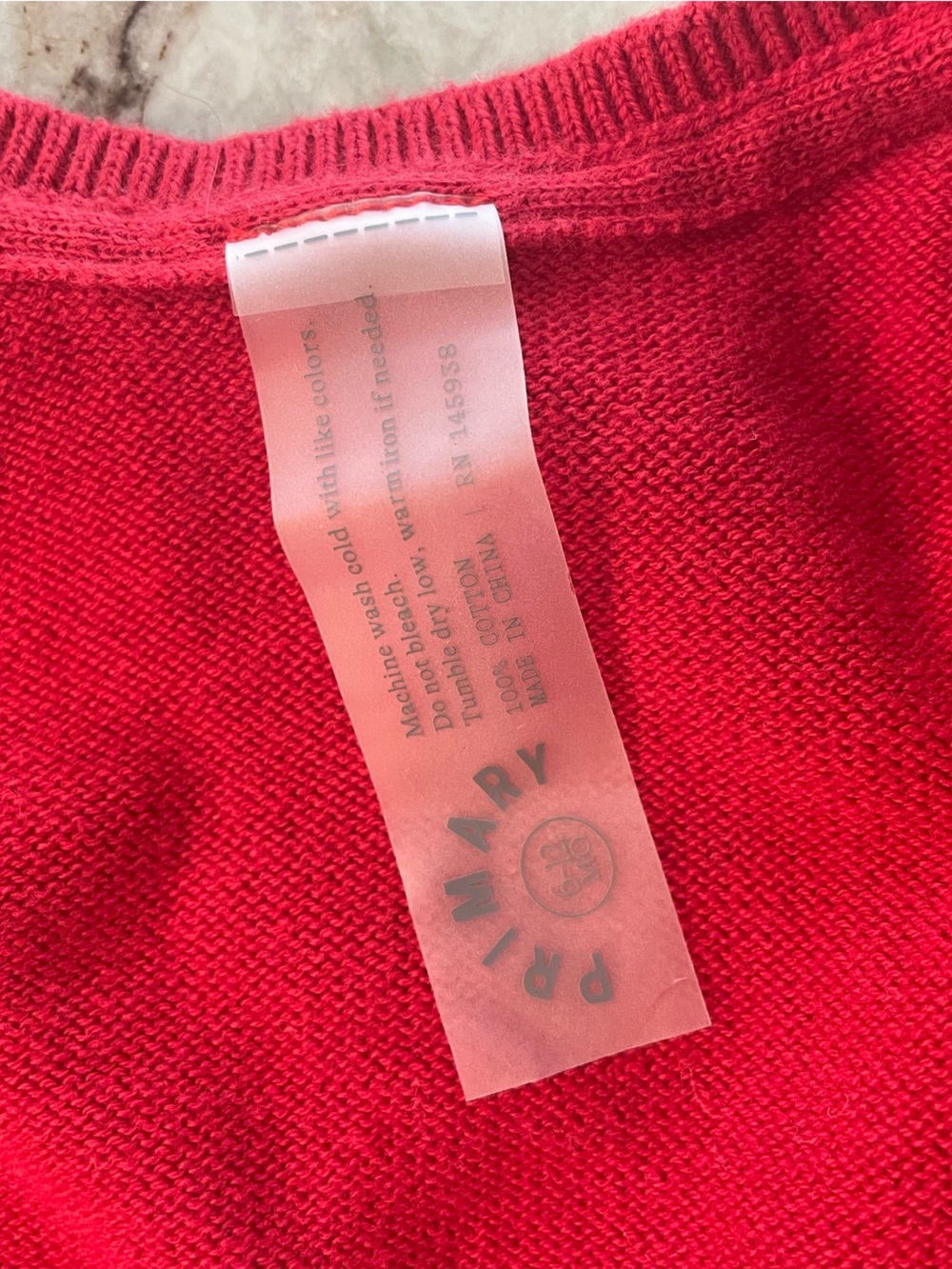 Primary Baby Girls Red Sweater Cardigan Cotton Knit Holiday Size 6-12 Months - Picture 5 of 6